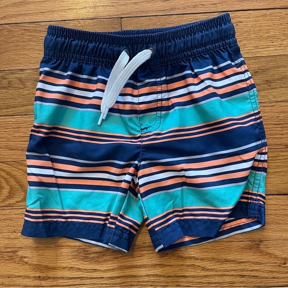 Carter’s: Simple Joys |Swimsuit Trunk and Rashguard Set Navy Orange Ships | 24mo - Picture 5 of 7
